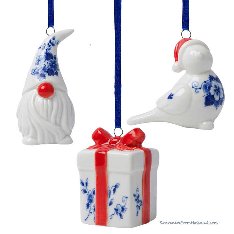 Set of 3 Christmas Figures Red - X-mas Figurine Delft Blue