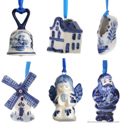 Set van 6 Kerst figuren A - Kersthangers Delfts Blauw