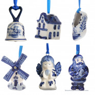 Set van 6 Kerst figuren A - Kersthangers Delfts Blauw