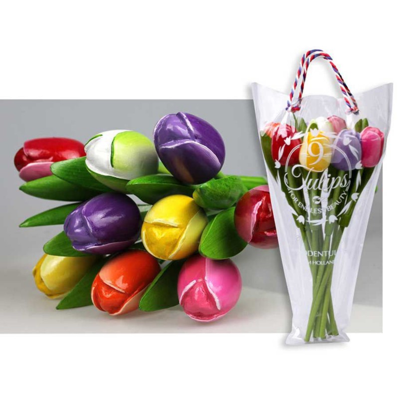 Mixed Colors - Bunch Wooden Tulips