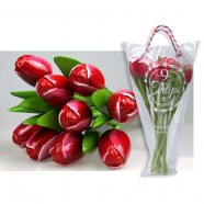 Red-White - Bunch Wooden Tulips