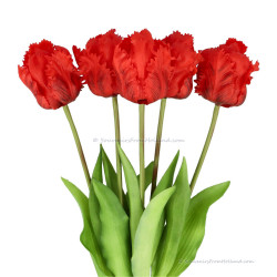 Parrot tulips red 40cm - Bunch of 5 artificial tulips