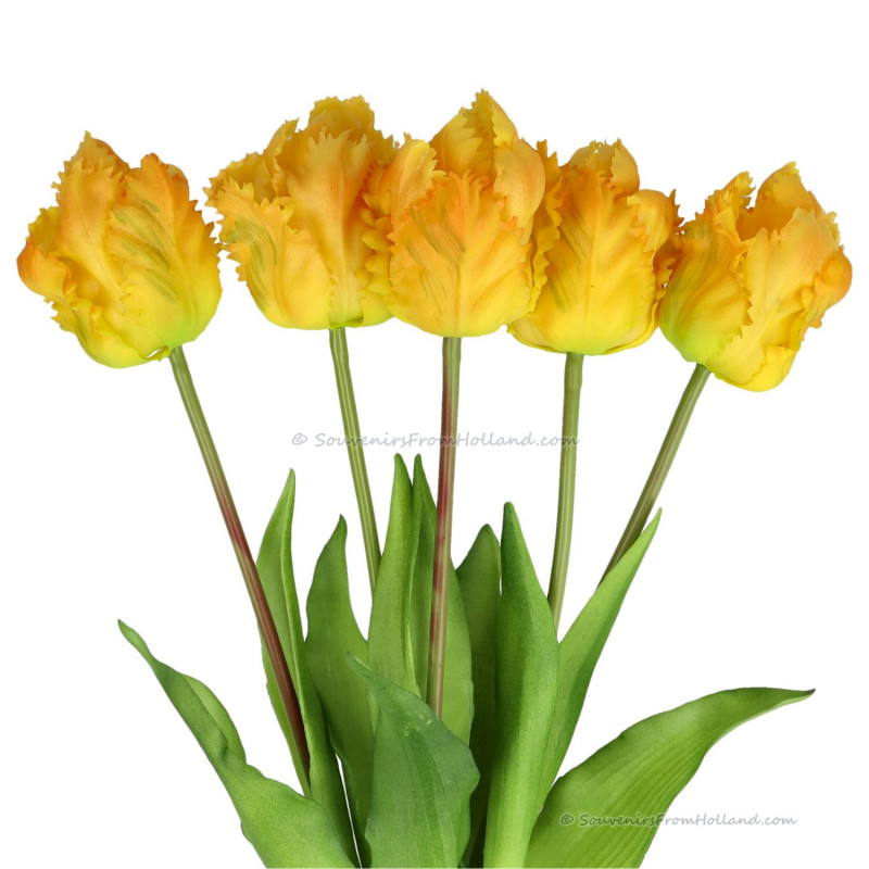 Parrot tulips yellow 40cm - Bunch of 5 artificial tulips