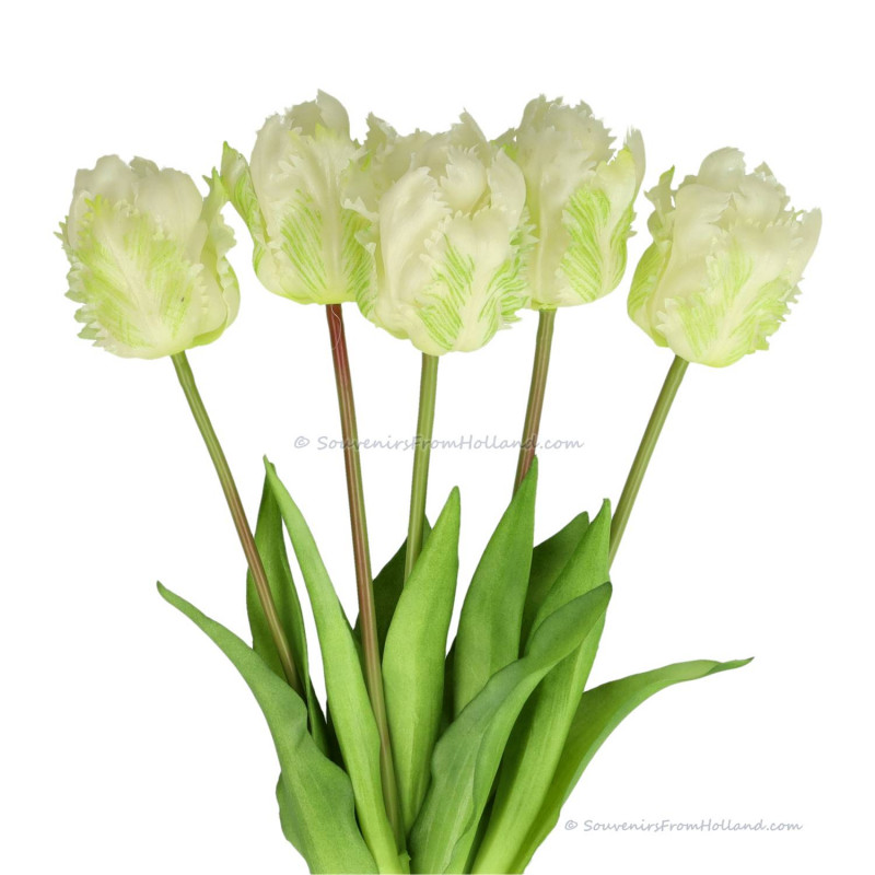 Parrot tulips white 40cm - Bunch of 5 artificial tulips