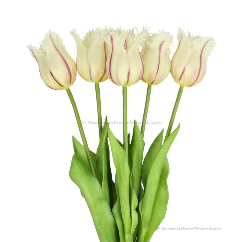 Fringed tulips white 45cm - Bunch of 5 artificial tulips