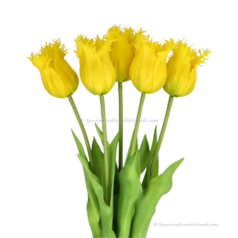 Fringed tulips yellow 45cm - Bunch of 5 artificial tulips