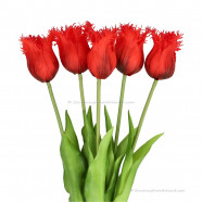Fringed tulips red 45cm - Bunch of 5 artificial tulips