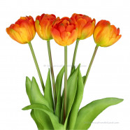 Double tulips orange 40cm - Bunch of 5 artificial tulips