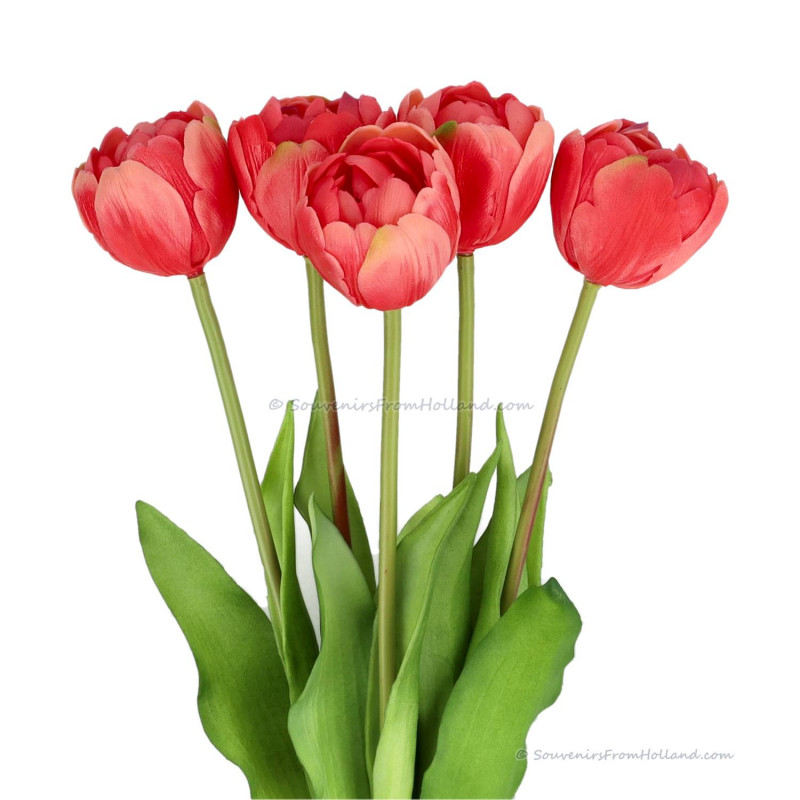 Double tulips dark pink 40cm - Bunch of 5 artificial tulips