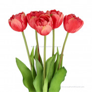 Double tulips dark pink 40cm - Bunch of 5 artificial tulips