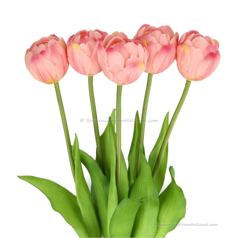Double tulips pink 40cm - Bunch of 5 artificial tulips