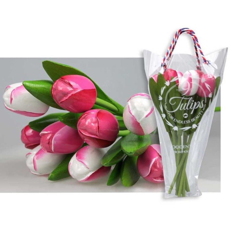Pink and White - Bunch Wooden Tulips