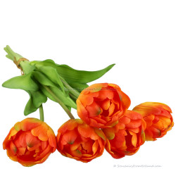 Double tulips orange 40cm - Bunch of 5 artificial tulips