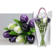Purple and White - Bunch Wooden Tulips