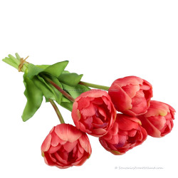 Double tulips dark pink 40cm - Bunch of 5 artificial tulips