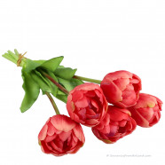 Double tulips dark pink 40cm - Bunch of 5 artificial tulips