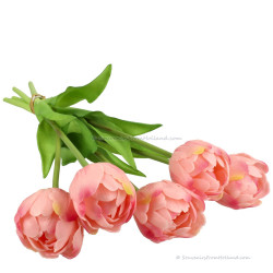 Double tulips pink 40cm - Bunch of 5 artificial tulips