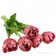 Double tulips lilac 40cm - Bunch of 5 artificial tulips