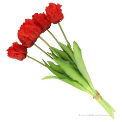 Parrot tulips red 40cm - Bunch of 5 artificial tulips
