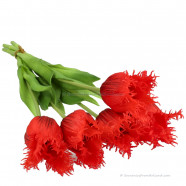 Fringed tulips red 45cm - Bunch of 5 artificial tulips
