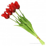 Fringed tulips red 45cm - Bunch of 5 artificial tulips