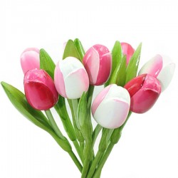 Pink and White - Bunch Wooden Tulips