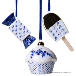 Set van 3 Zoet met stippen - Kersthangers Delfts Blauw