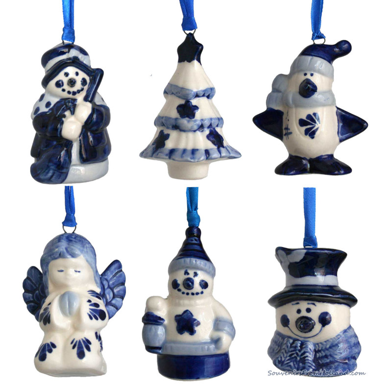 Set van 6 Kerst figuren C - Kersthangers Delfts Blauw