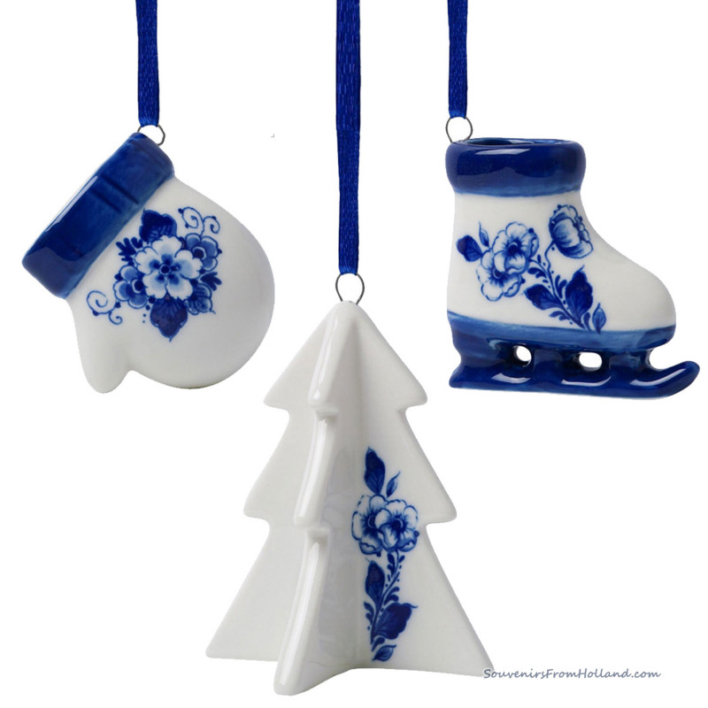 Set van 3 Winter figuren - Kersthangers Delfts Blauw