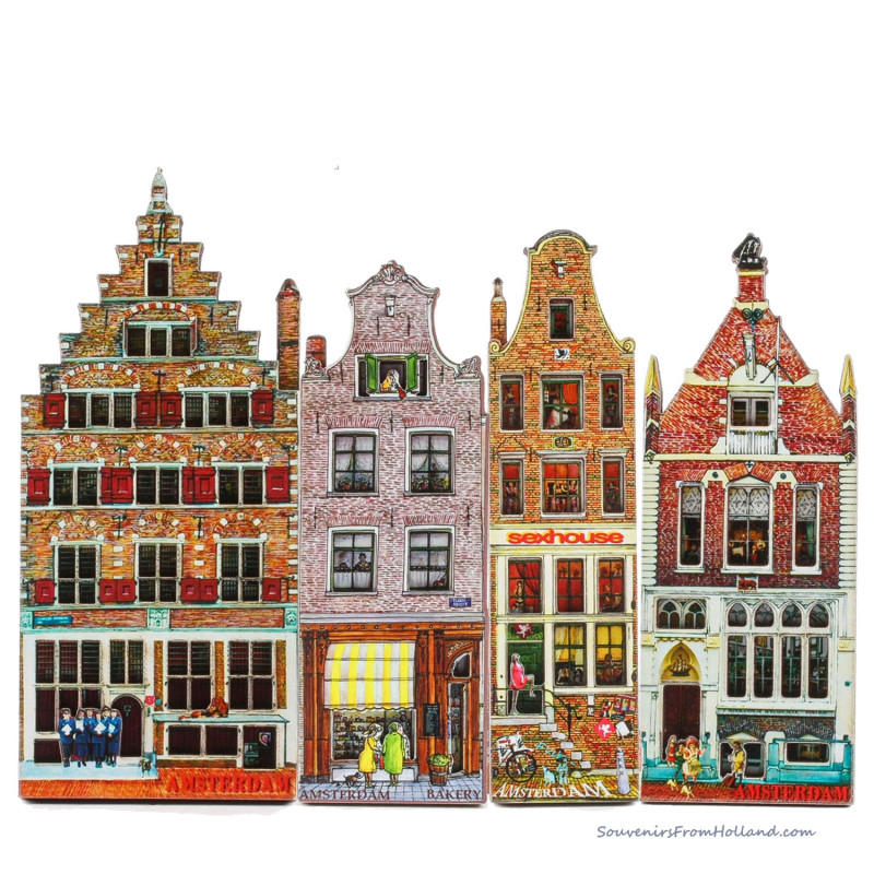 Set van 4 MDF grachtenhuisjes A - Magneten