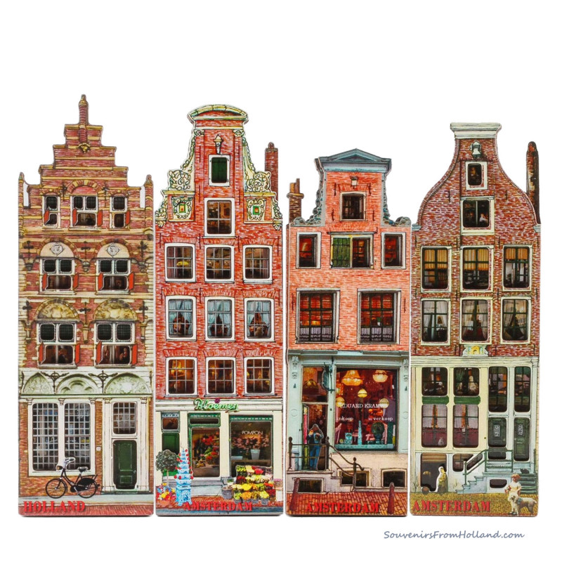 Set van 4 MDF grachtenhuisjes B - Magneten