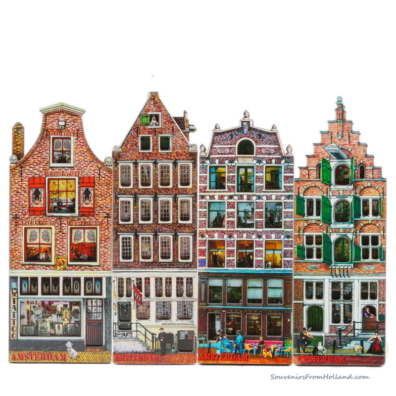 Set van 4 MDF grachtenhuisjes C - Magneten